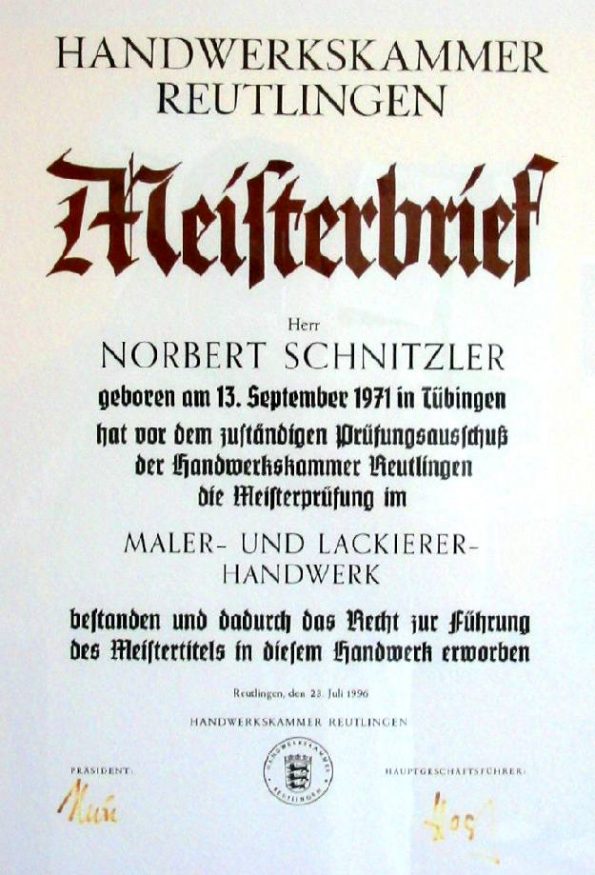 Meisterbrief Norbert Schnitzler