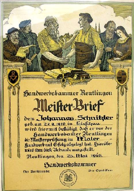 Meisterbrief Johannes Schnitzler